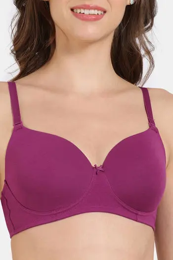 Zivame-Beautiful Basics Padded Non Wired 3/4th Coverage T-Shirt Bra-Raspberry Radiance