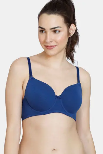 Zivame-Padded Wired 3/4Th Coverage T-Shirt Bra - Blue Depth