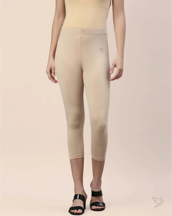 Twin Birds Cotton Capri Legging - Butter Scotch