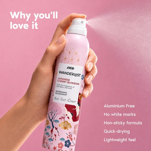 [Wanderlust Deodorant - Cherry Blossom] Nykaa-Wanderlust Japanese Cherry Blossom Deodorant Spray for Women 48 Hours Sakura Floral Freshness