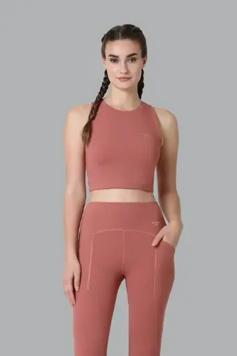 Van Heusen Proactive Elite Women Seek Rose Solid Moderate Compression High Stretch Crop Top