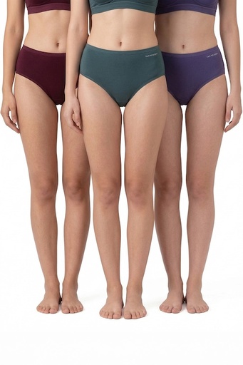 Van Heusen Women Dark Assorted Solid Pack of 3 Solid Anti Bacterial No Marks Waistband Hipster Panty