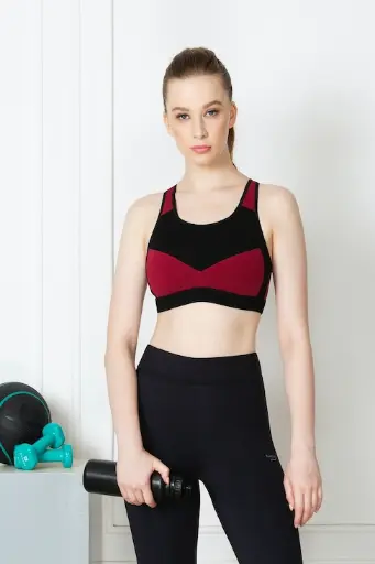Van Heusen Proactive Women Wine Colour Blocked Anti-Bacterial Wireless Racerback Sports Bra