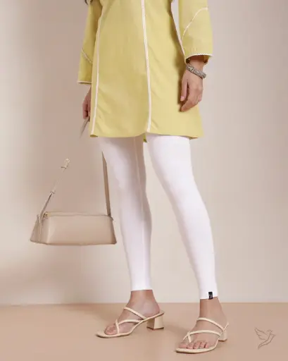 Twin Birds- Cotton Ankle Legging - Pearl white