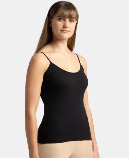 Super Combed Cotton Rib Camisole With Adjustable straps-Black